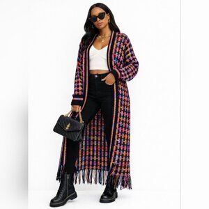 Multicolor Fringe Knit Duster Cardigan BOHO